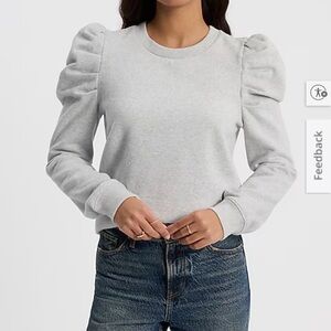 Express Puff Sleeve Sweatshirt – Heather Gray Crewneck – Size M